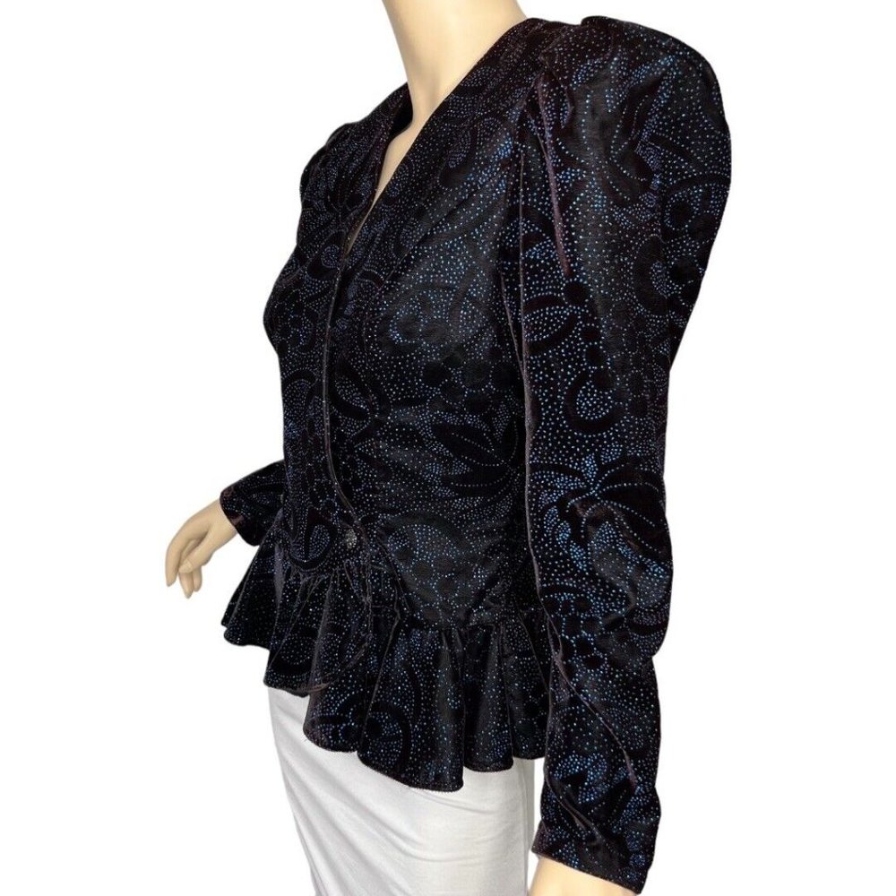 Vintage Scott McClintock Sportswear Blazer Jacket Velvet Blue Puff Sleeve Size 8 - Picture 3 of 10